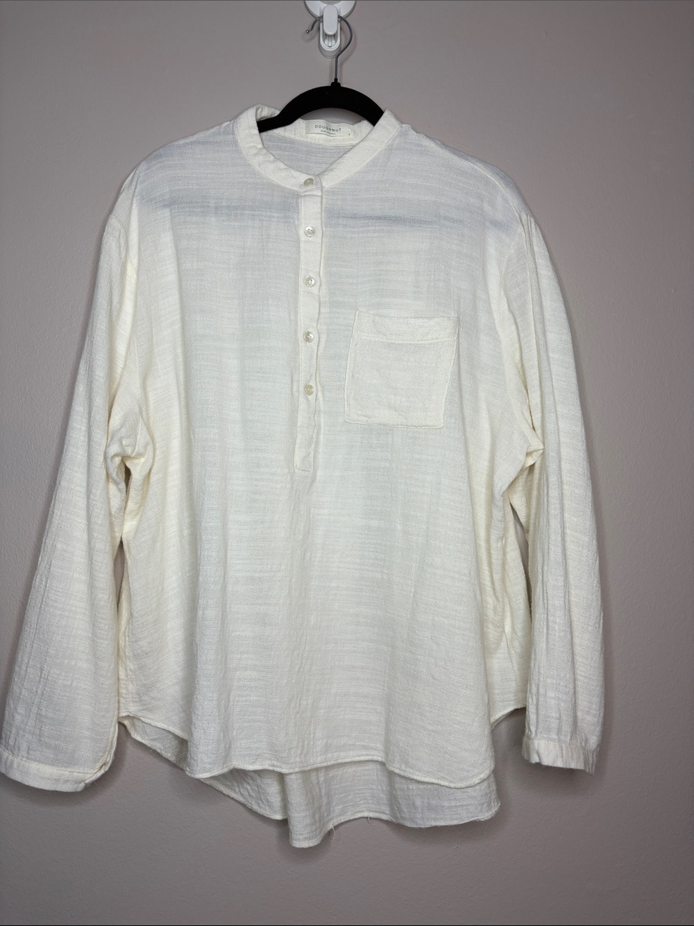 DOUGHNUT Korea Off White Crinkle Gauze Henley Pullover Shirt Medium Oversized